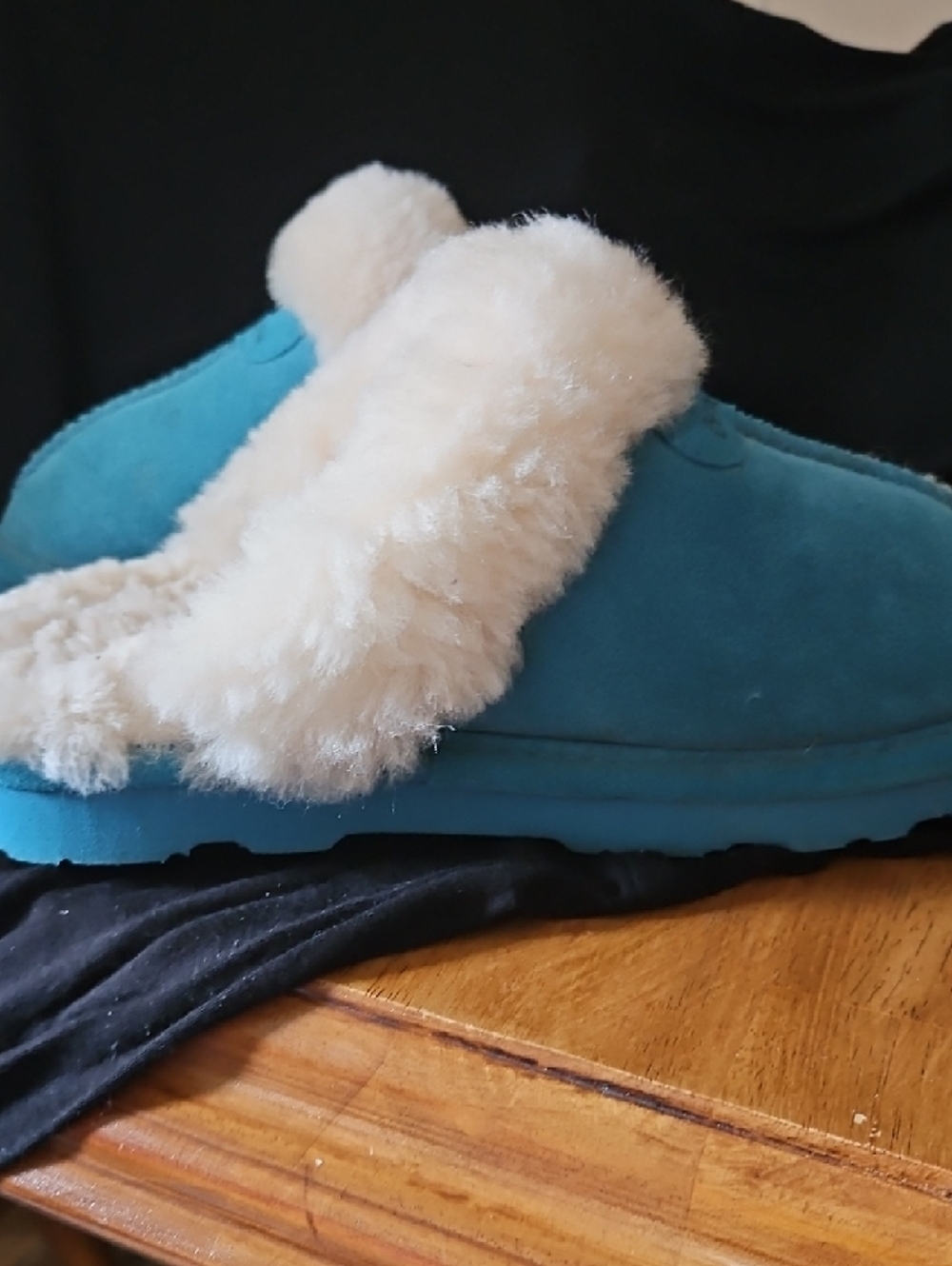 BearPaw Teal Suede Shearling Mule Slippers - Picture 7 of 7